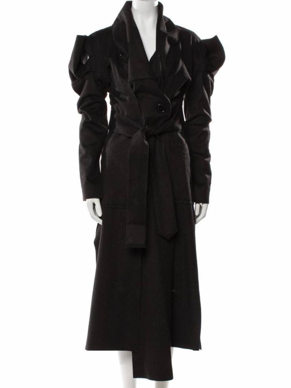 Vivienne Westwood Black Long Belted Wool Coat with Dramatic Shoulders